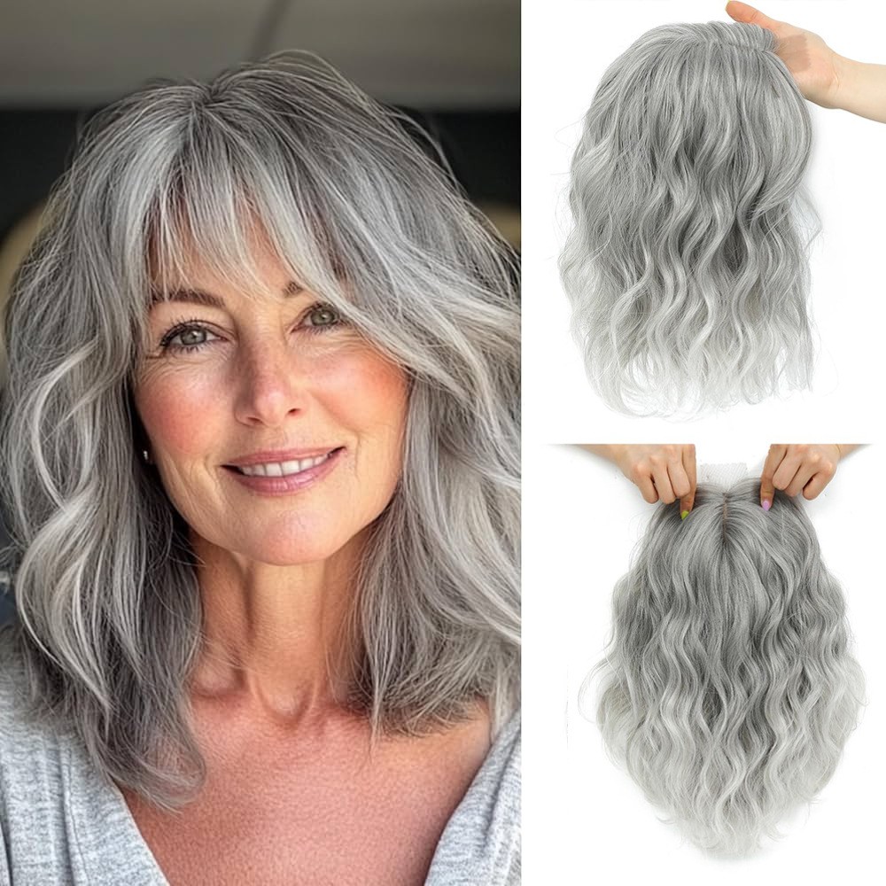 Hair Topper for Women12Inch Curly/Wavy Clip-In Synthetic Hairpiece for Thinning