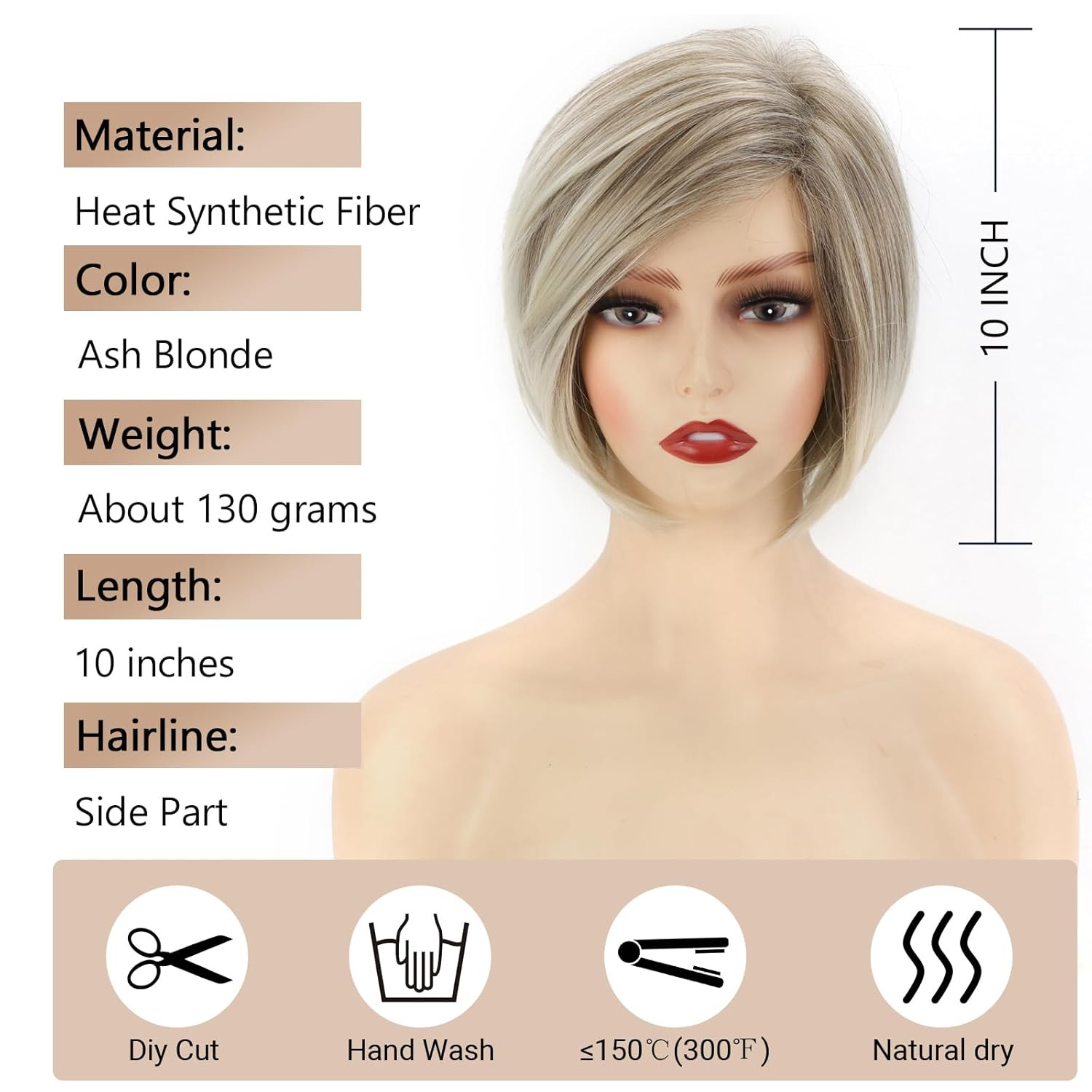 Layered Short Blonde Bob Wigs for White Women Chin Length Ash Blonde Side Part P