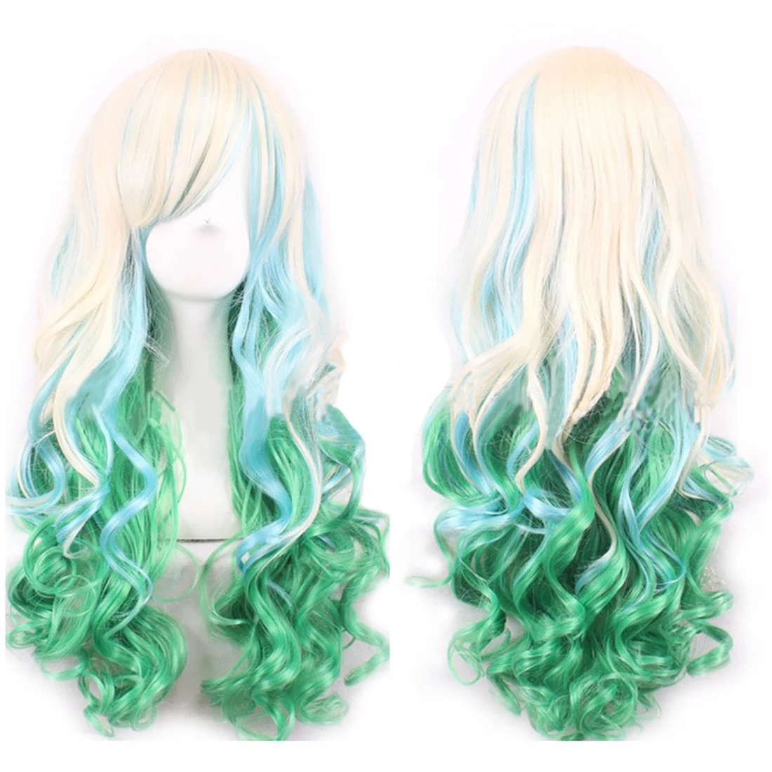 Soowee Ombre Rainbow Synthetic Cosplay Wig with Bangs Multicolor Wig for Women