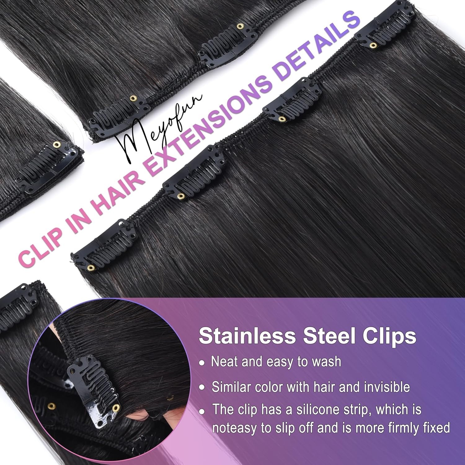 Luxury 18 Inch Double Weft Clip In Hair Extensions – 100% Human Hair, 1B Color