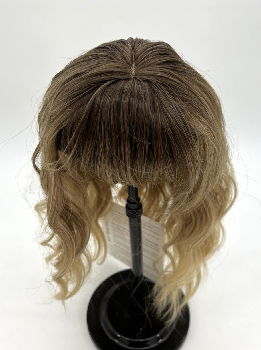 Ombre Blonde with Bangs Short Wavy 14in Women Premium Hair Topper