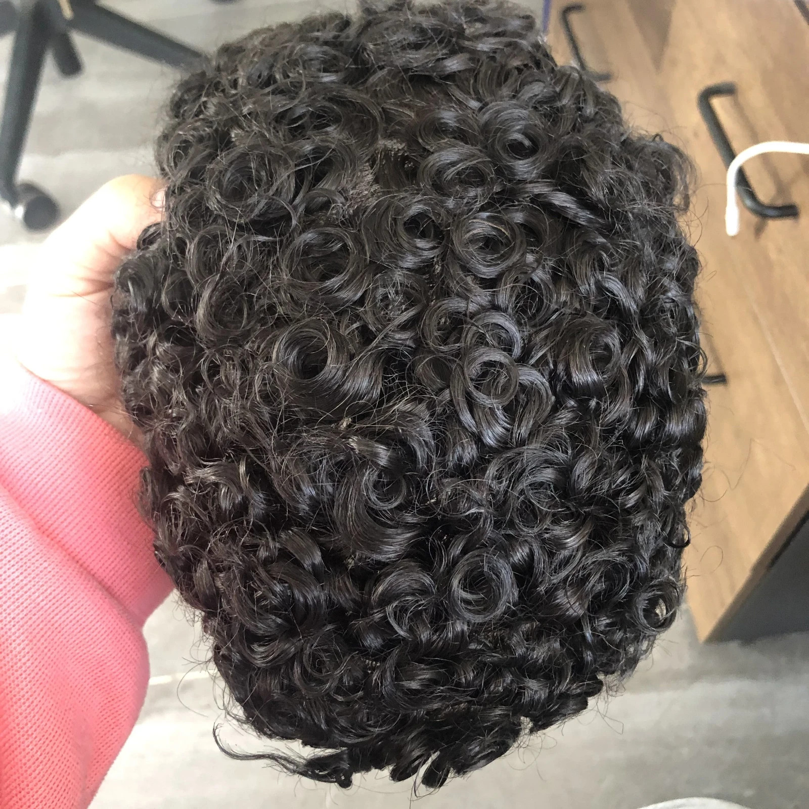18mm Curly Human Hair Men Toupee Super Durable Fine Mono Base Male Wigs Natural