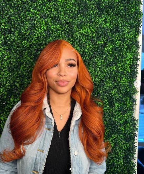 Long Slight Wave Orange 100% Human Hair Wig 4X4 Lace Front Wig PrePluck Glueless