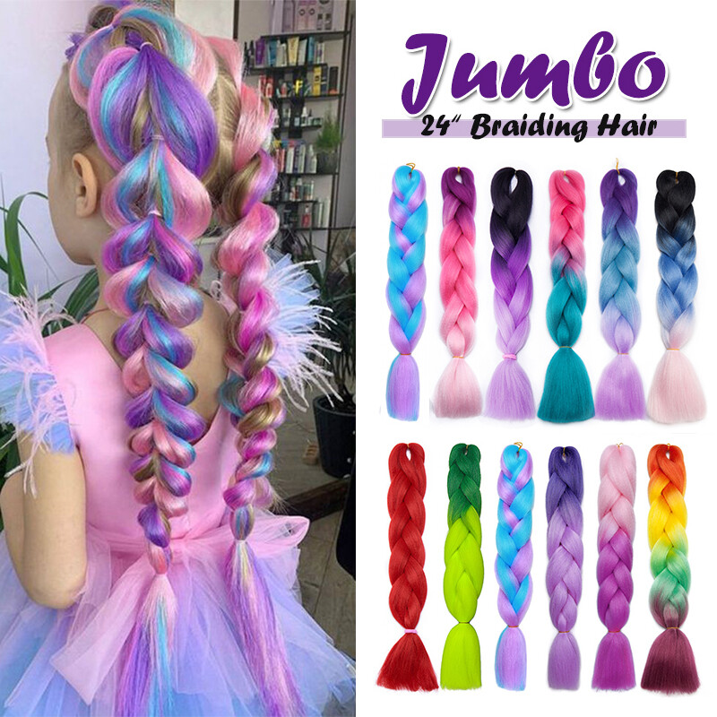 Girls 24″ Long Hair Extensions Party Cosplay Jumbo Braids Crochet MULTI Colors