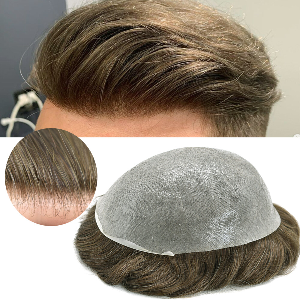 Invisible Ultra Thin Skin Mens Toupee Hair Replacement Poly Hairpiece PU Systems