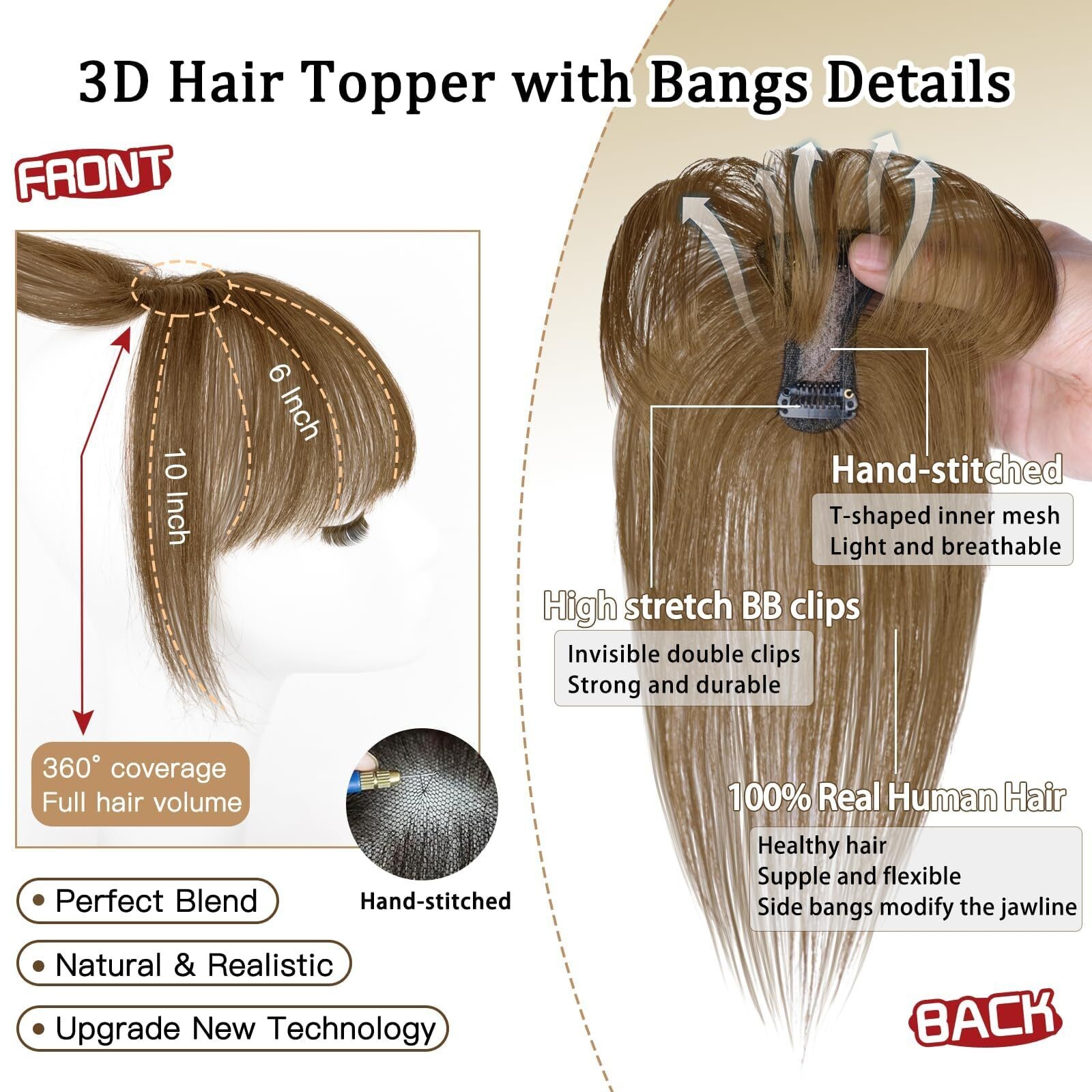 Short Thin Hair Toppers for Women Real Remy Human Hair Wiglets Toupee with Bangs