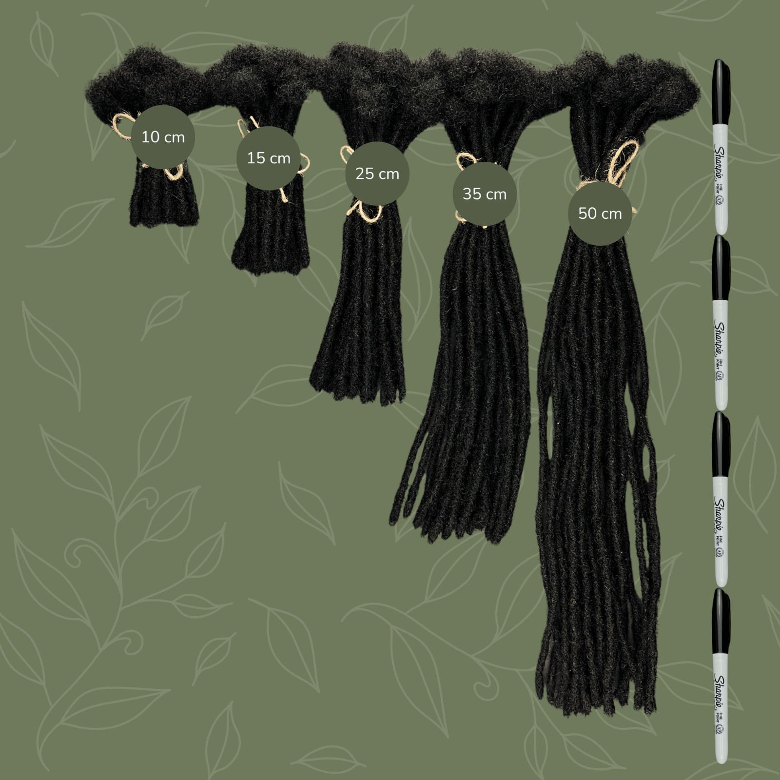 Dreadlock Extensions Human Hair 1B Black, 0.4, 0.6 and 0.9 cm 10 pieces