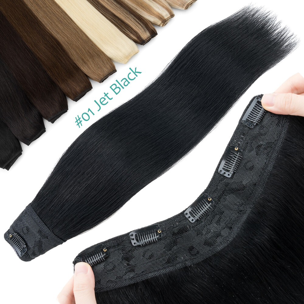 One Piece Weft Clip In Human Hair Extensions Full Head Thick Balayage V-Shaped