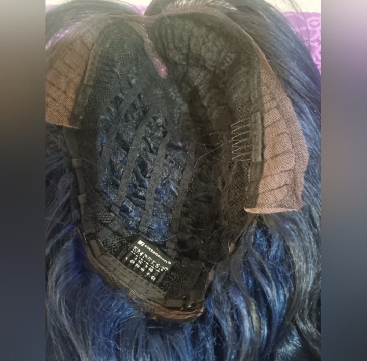 Human Bland Navy Blue And Black Side Part Wig