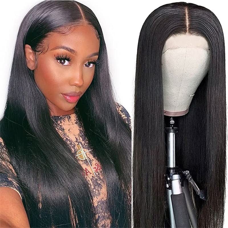 “26 Inch Lace Front Human Hair Wig Straight Brazilian Glueless 180% Density”