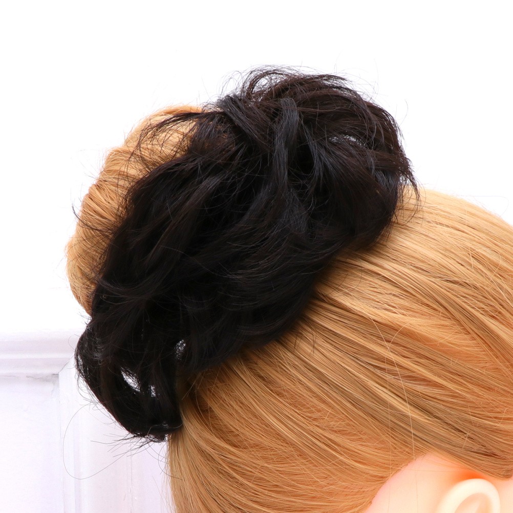 2Pcs Black Hair Plate Tool Synthetic Hair Chignon Wig for Elegant Styles