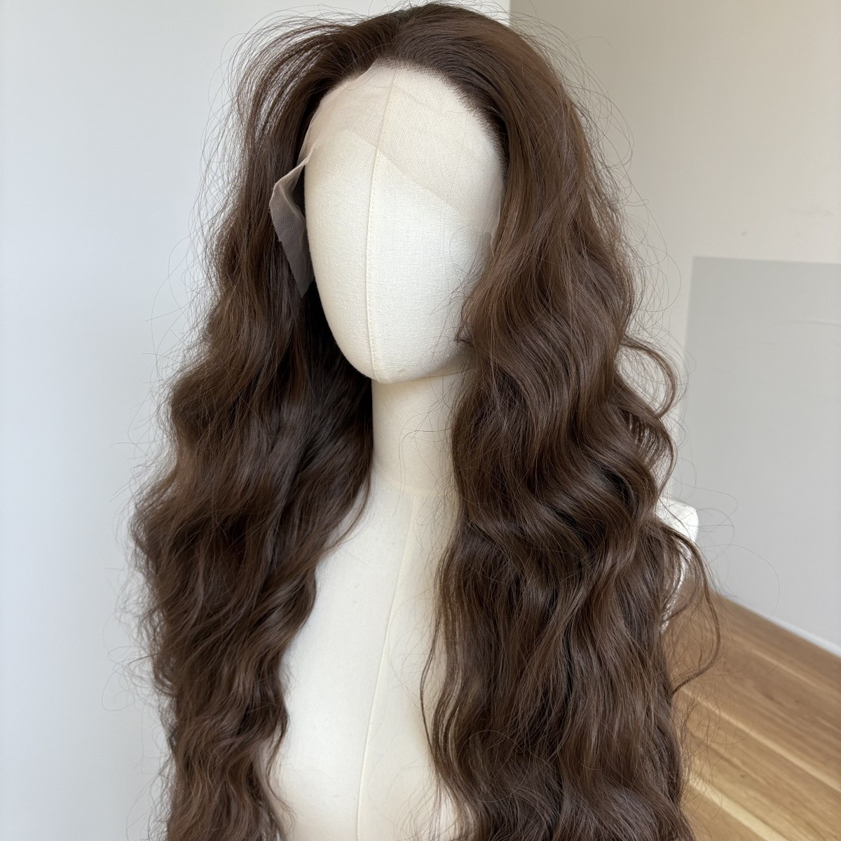 Long Wavy Glue Less Lace Front Wig Synthetic Hair Heat Resistant Soft Brown