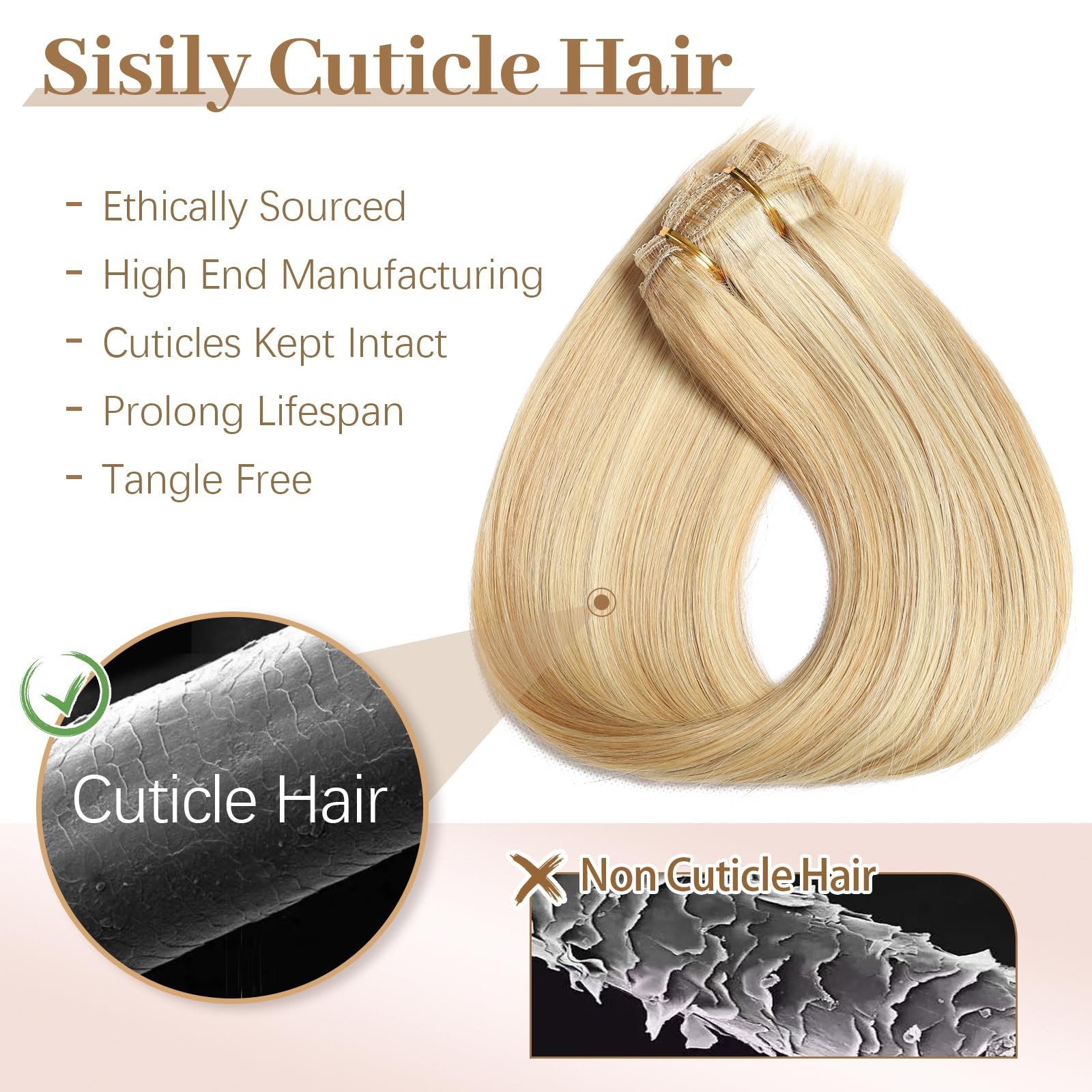 Sisily Clip In Hair Extensions Real Human Hair 16 Inch 70G Dirty Blonde To