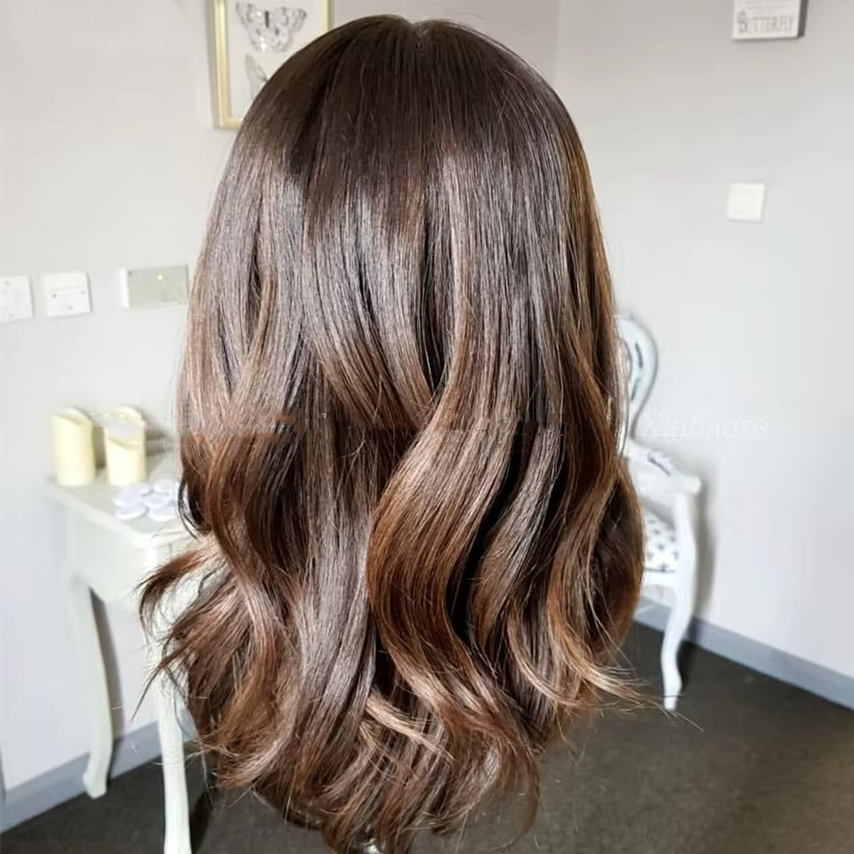 Dark Brown to Medium Brown Natural Wave 13×4 Lace Front Human Hair Wig
