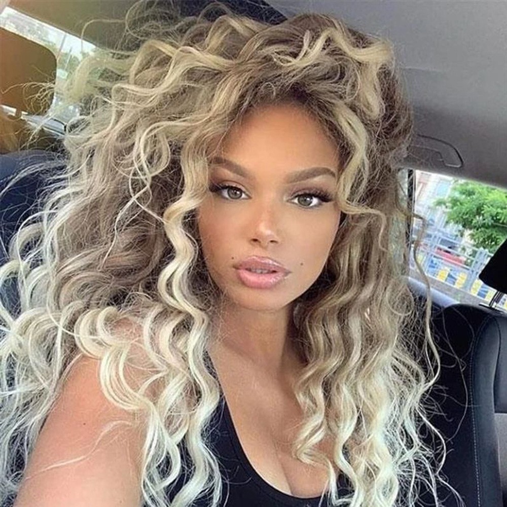 25″ Ombre Blonde Curly Wig African American Synthetic Hair Long Women’s