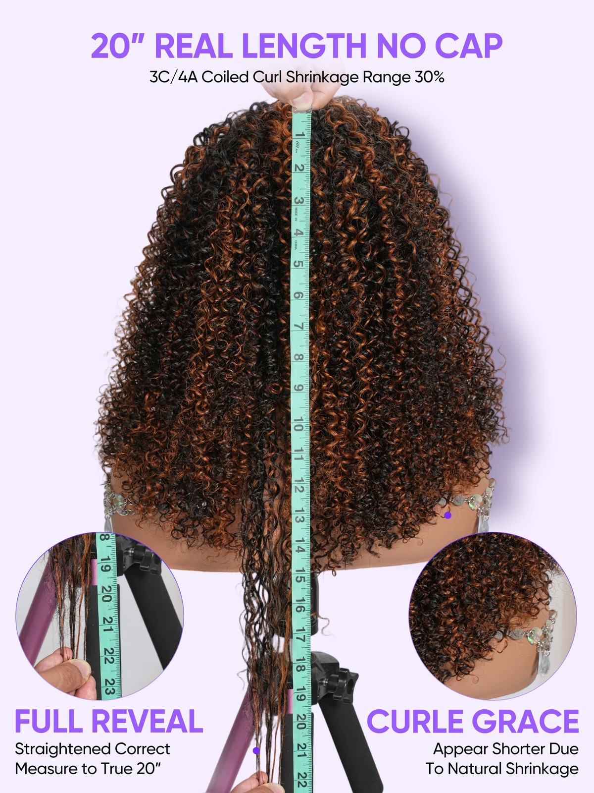 Wigchic 12 Kinky Curly Half Wig Human Hair Drawstring Fb/30 Balayage Highlight