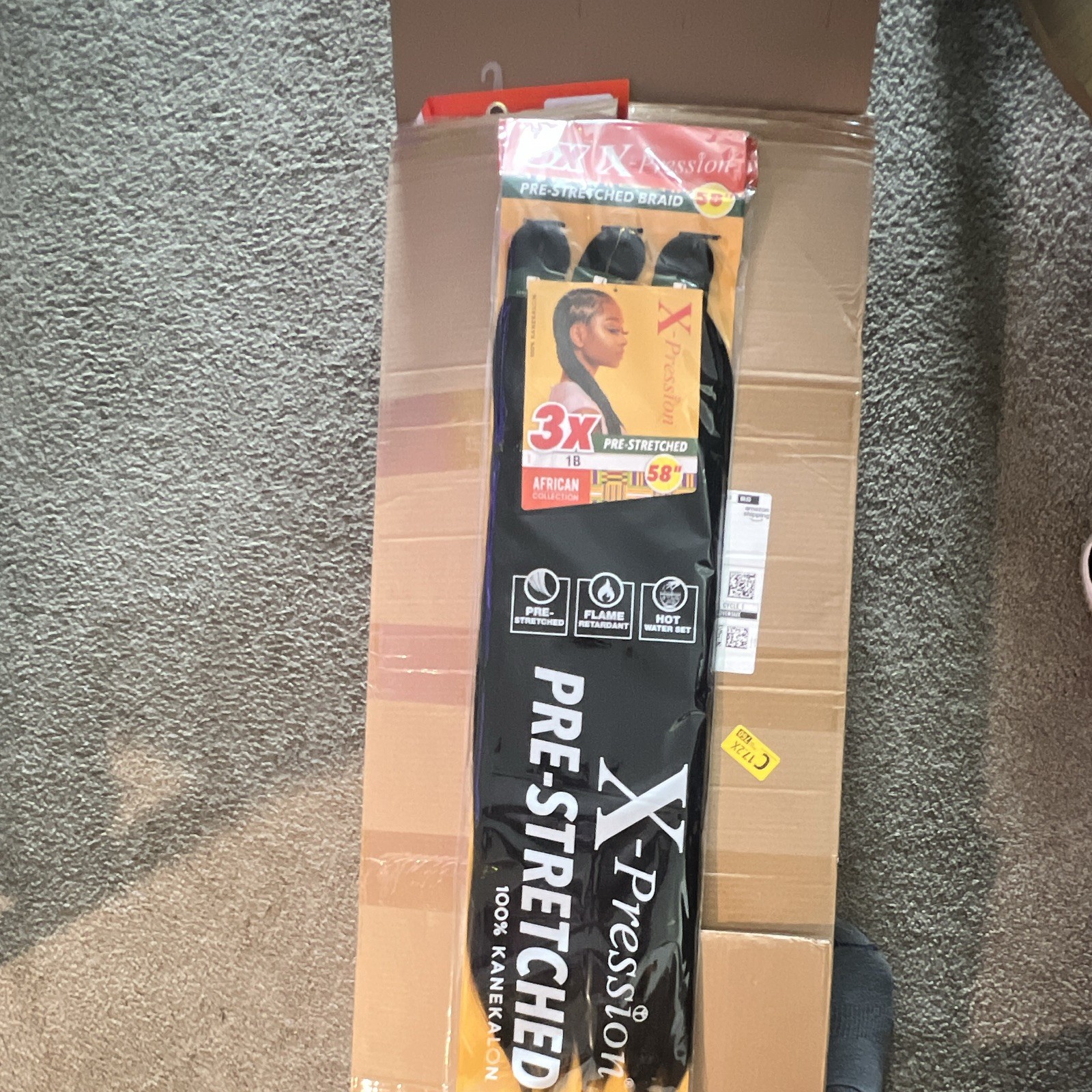 X-Pression 3X Pre-Stretched 58in Black Kanekalon Braid, Hot Water Set