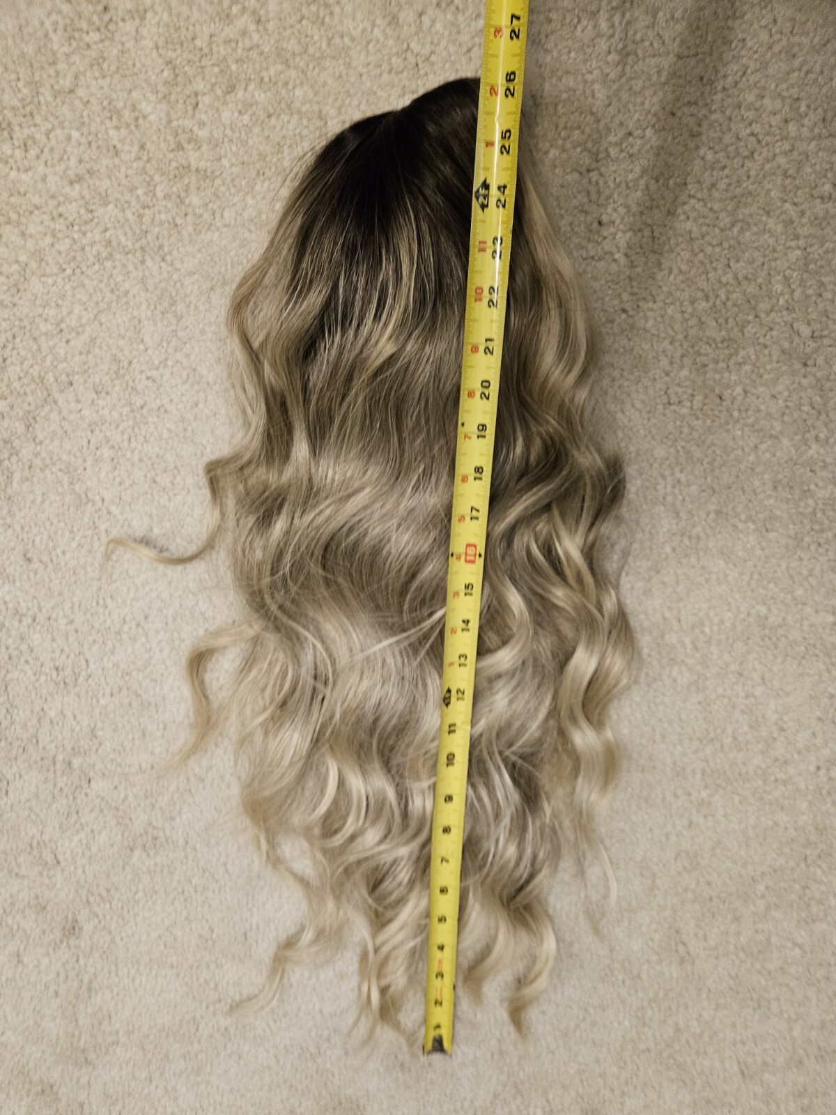 26″ AMAZING Lace Front Mixed DIRTY BLONDE ROOTED WAVY BANGS WIG