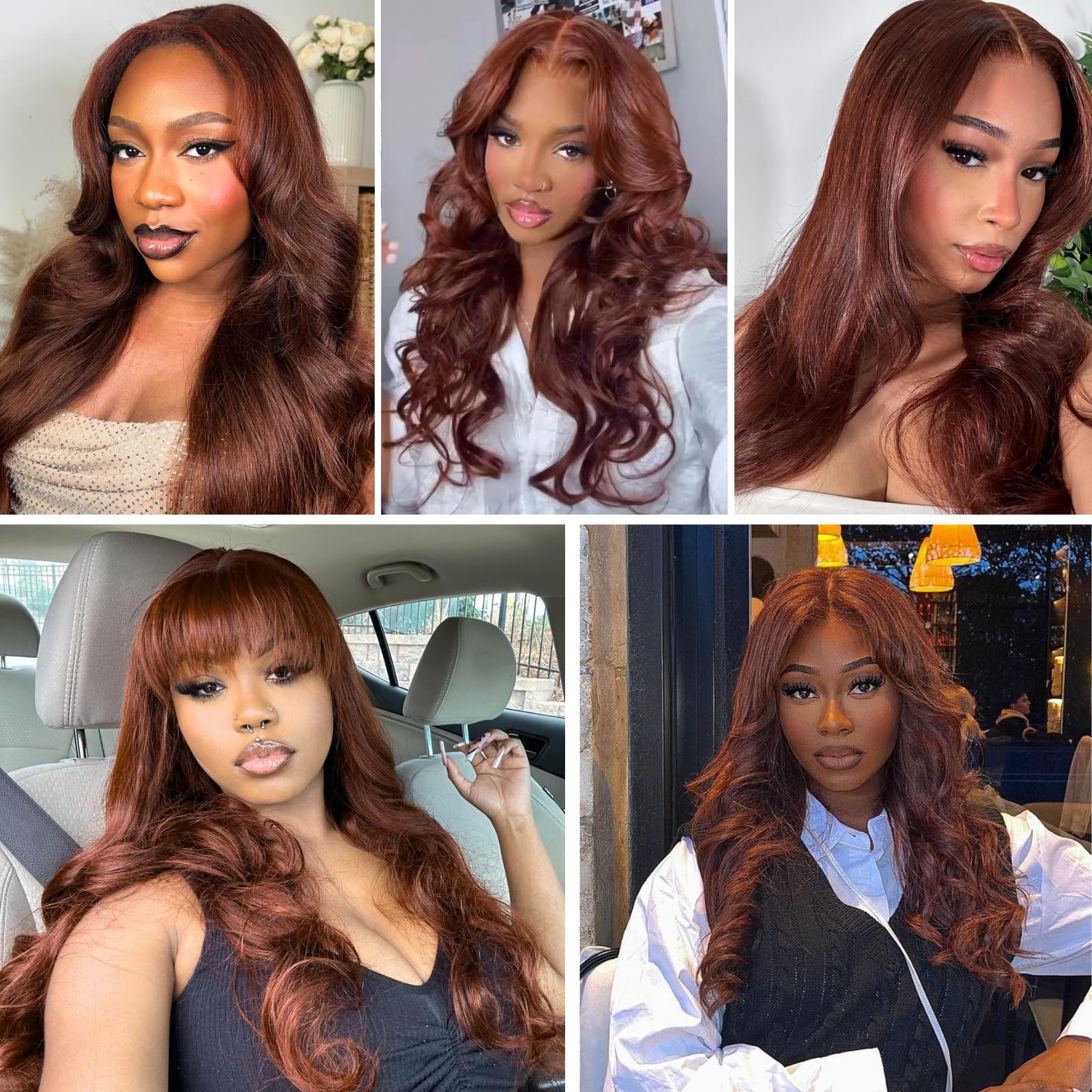 Alher 33 Reddish Brown Body Wave 4X4 Lace Closure 12A Copper Brown Colored 4X4