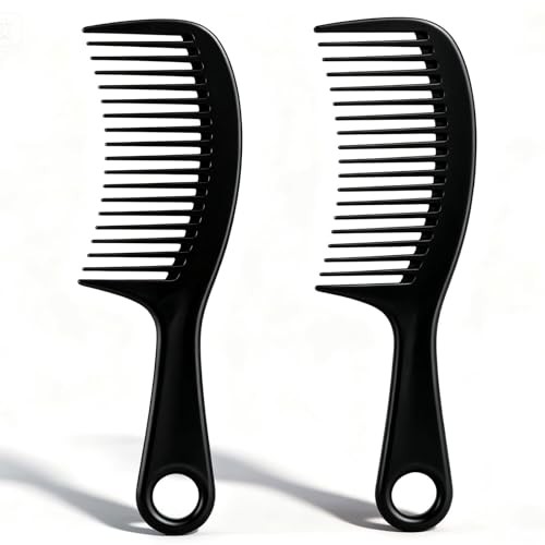 2pcs Large Hair Combs, Wide Tooth Comb for Curls, Durable Detangling Comb Black