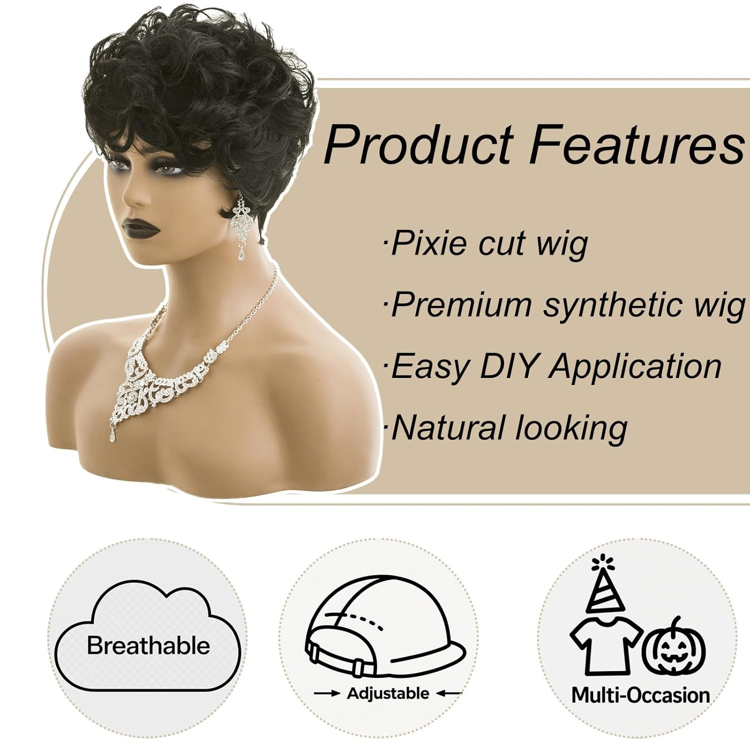 Natural Black Pixie Cut Wig for Black Women – Short Hair Wig with Bangs
