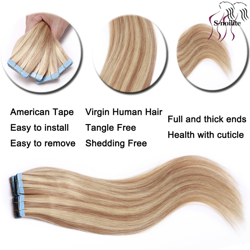 Invisible Tape In Hair Extensions 100% Real Remy Human Hair Thick Skin Weft 80PC