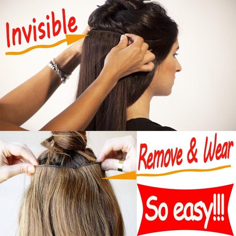 One Piece V-shape Wavy Curly Clip in Hair Extensions 5Clips Hairpiece Full Head