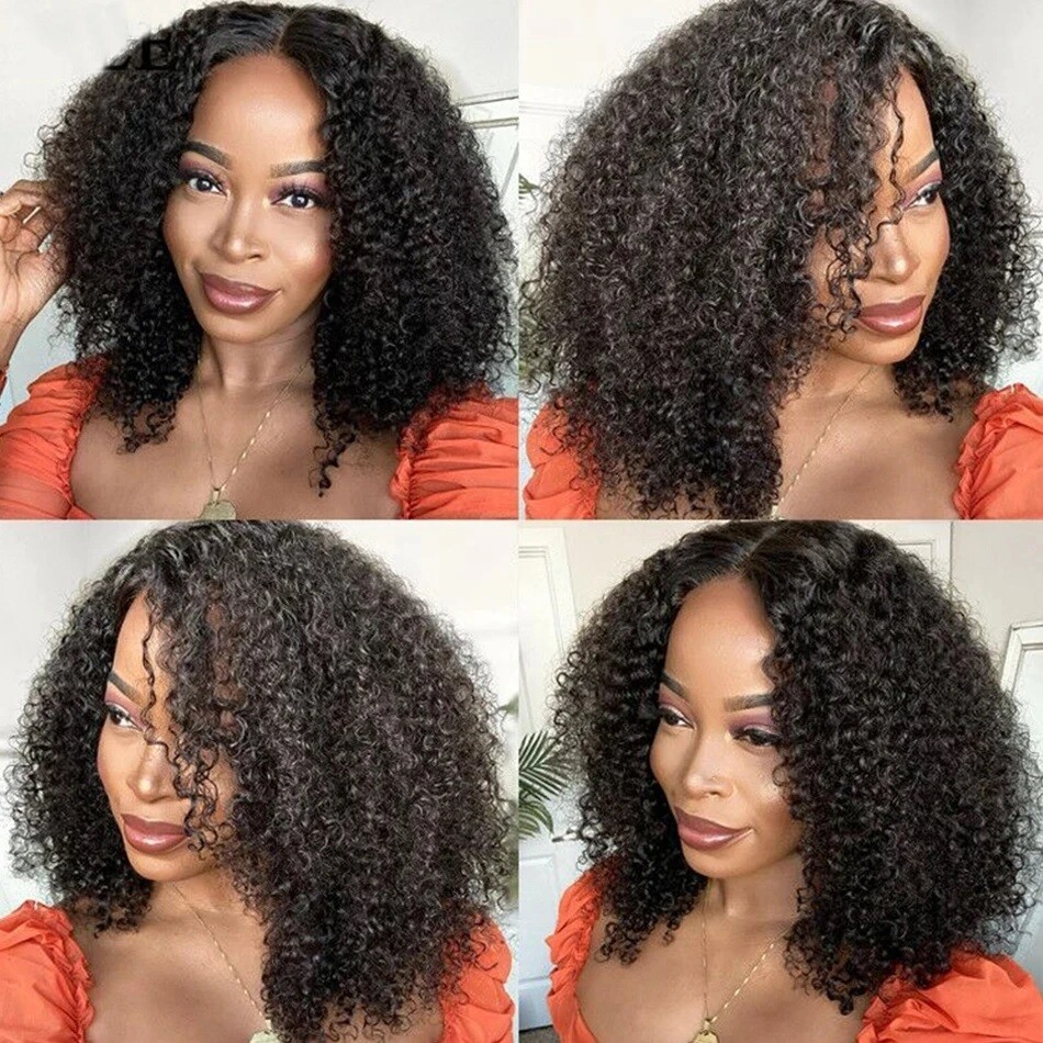 Glueless 13×6 Lace Frontal Wig 4B 4C Afro Kinky Curly Human Hair Pre Plucked