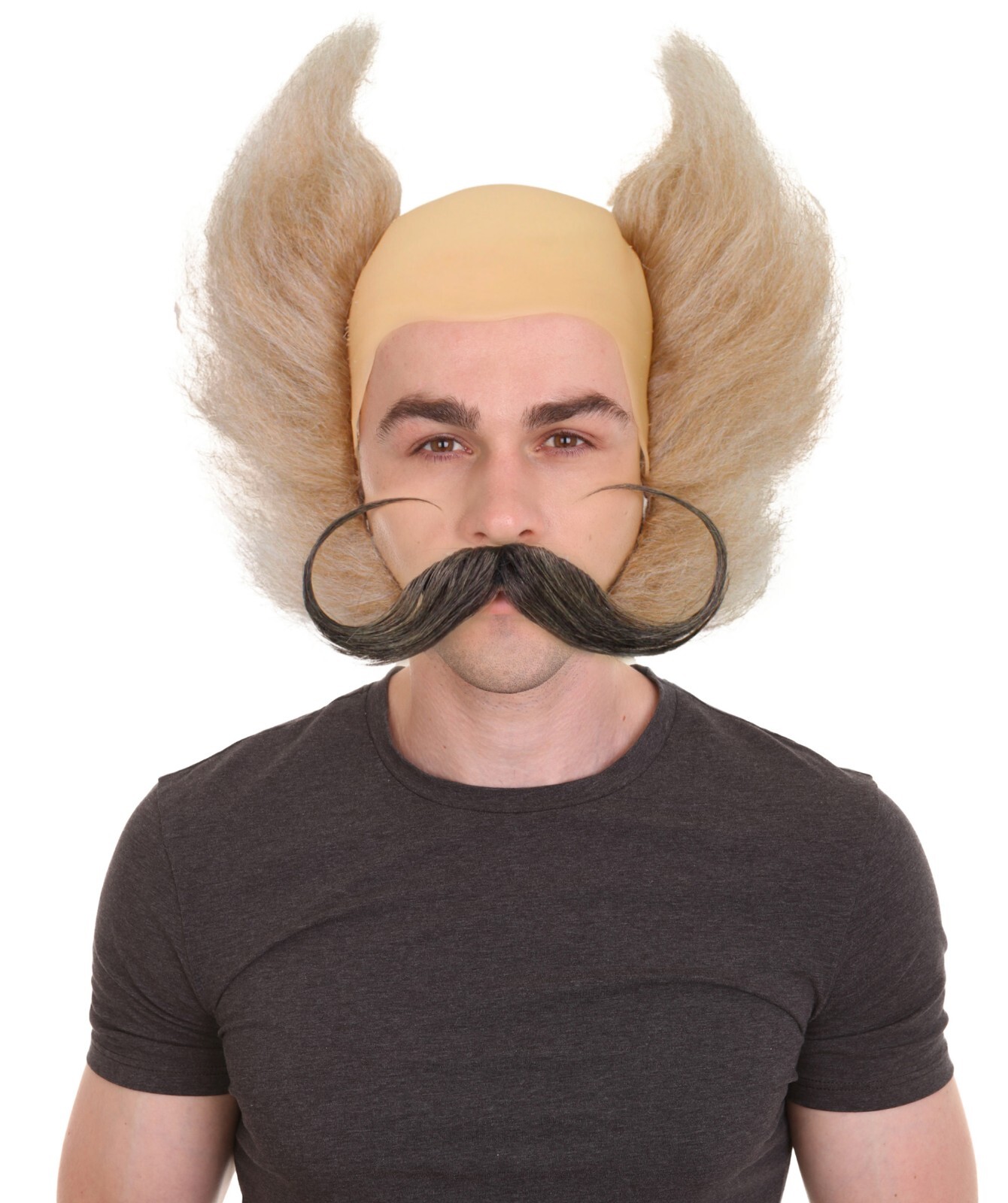 HPO Adult Blonde Side Hair Bald Wig with Mustache, HM-1667