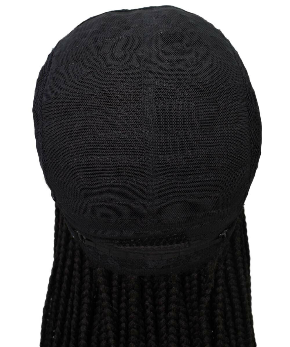 LUXLUXE Kristi Straight 30 In Long 4X4 Hand-Tied Lace Braided Wig, Natural Black