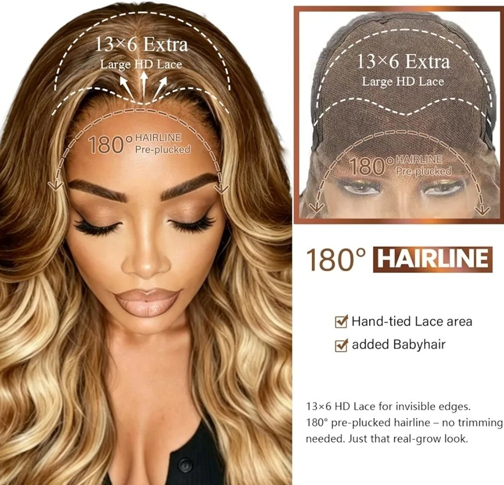 HD Lace Front Wig Human Hair Blend Highlights Straight Honey BROWN Blonde