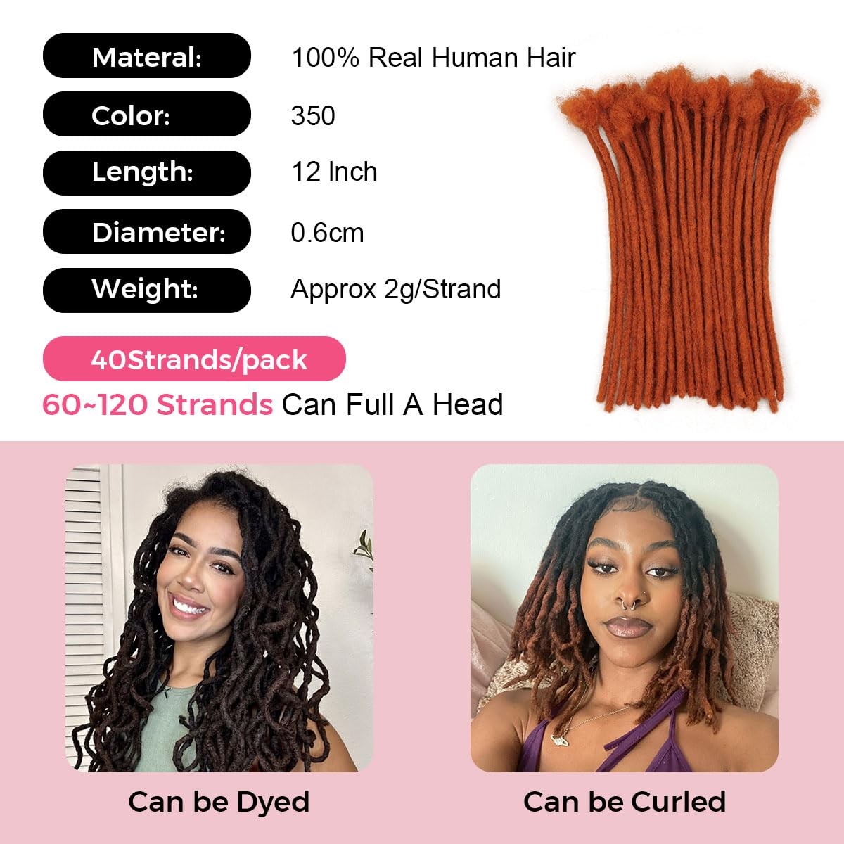 Lounoke12 Inch 40 Strands Loc Extensions Human Hair 0.6Cm Pencle Size Dreadlock
