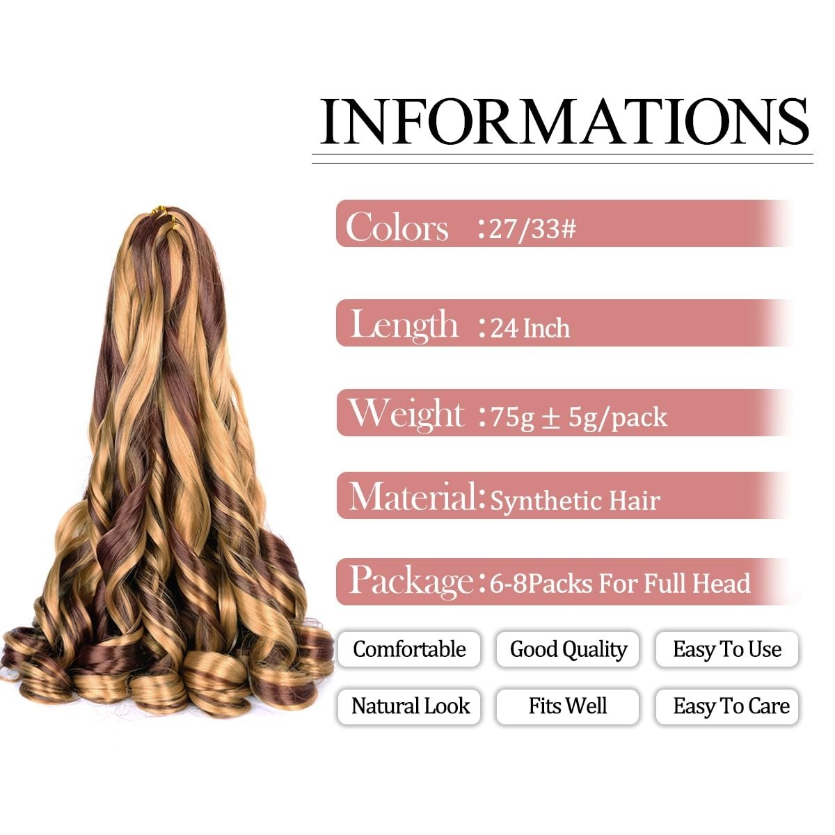Curly Braiding Hair 8 packs Spanish Curly Braiding Hair P27/33 Bouncy 24 Inch