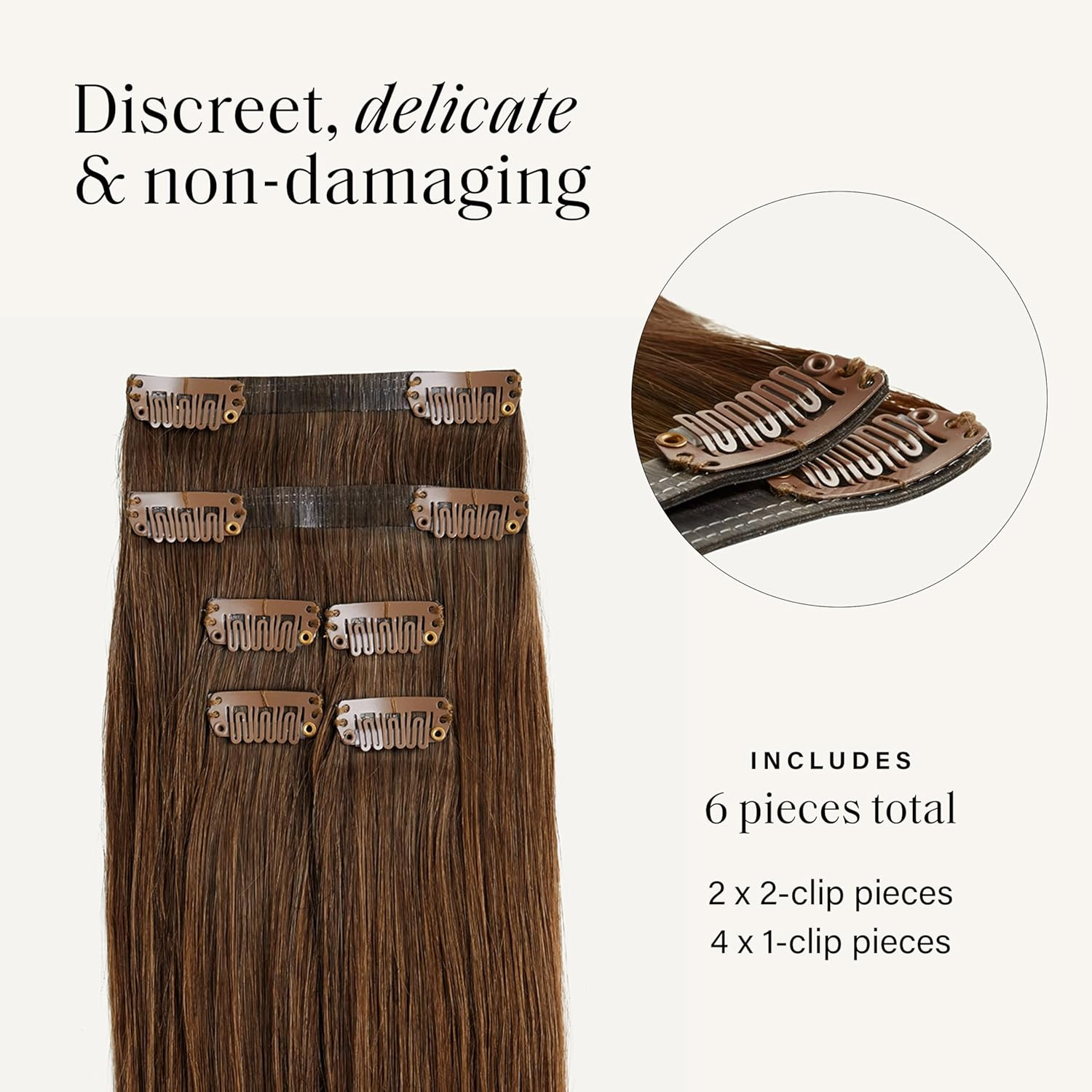 12″ Remy Human Hair Extensions – Chestnut Brown for Thin Hair, 50g