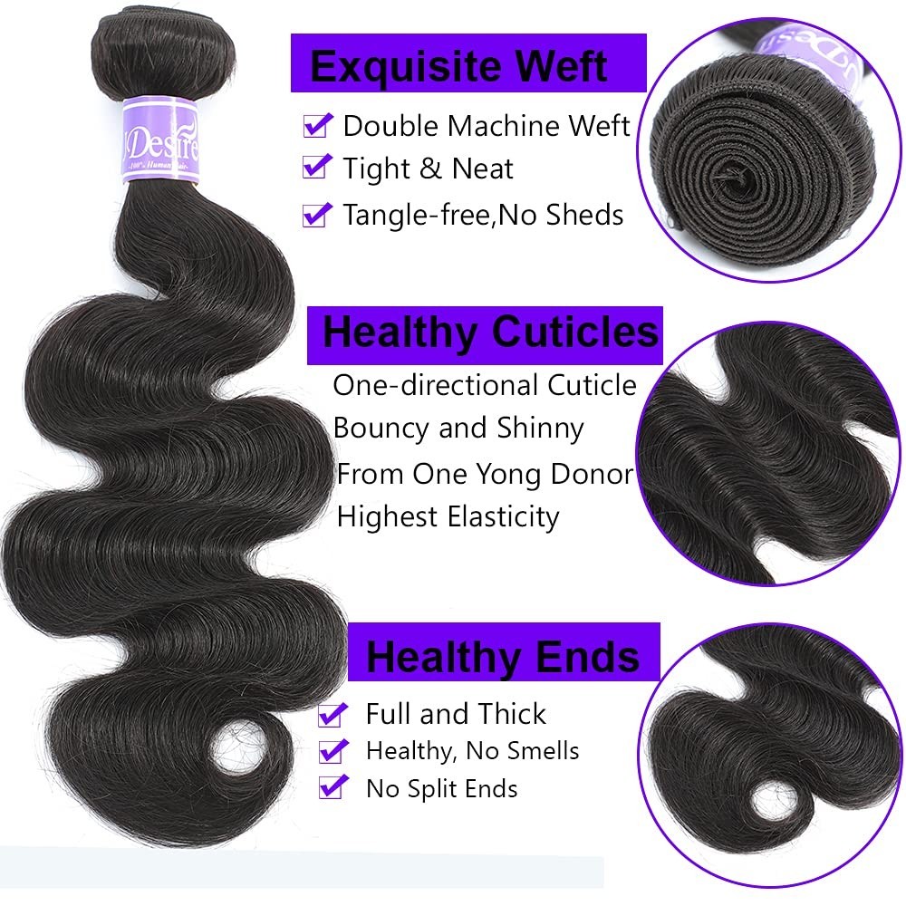 16A Brazilian Virgin Human Hair Bundles Body Wave 18 Inch Natural Black