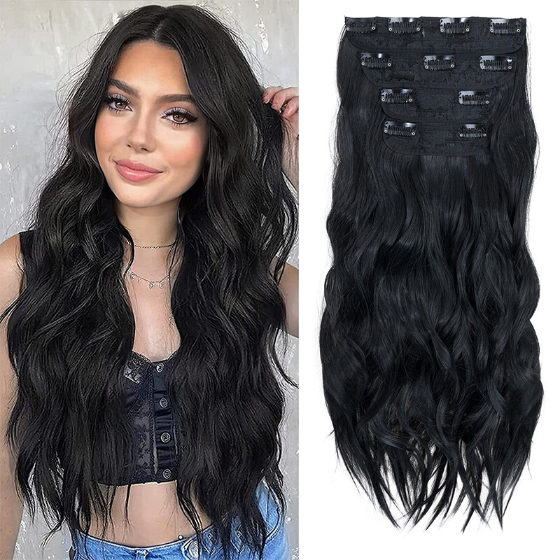 US Clip In Hair Extensions Full Head Natural As Human Real Long Thick 4 Pieces