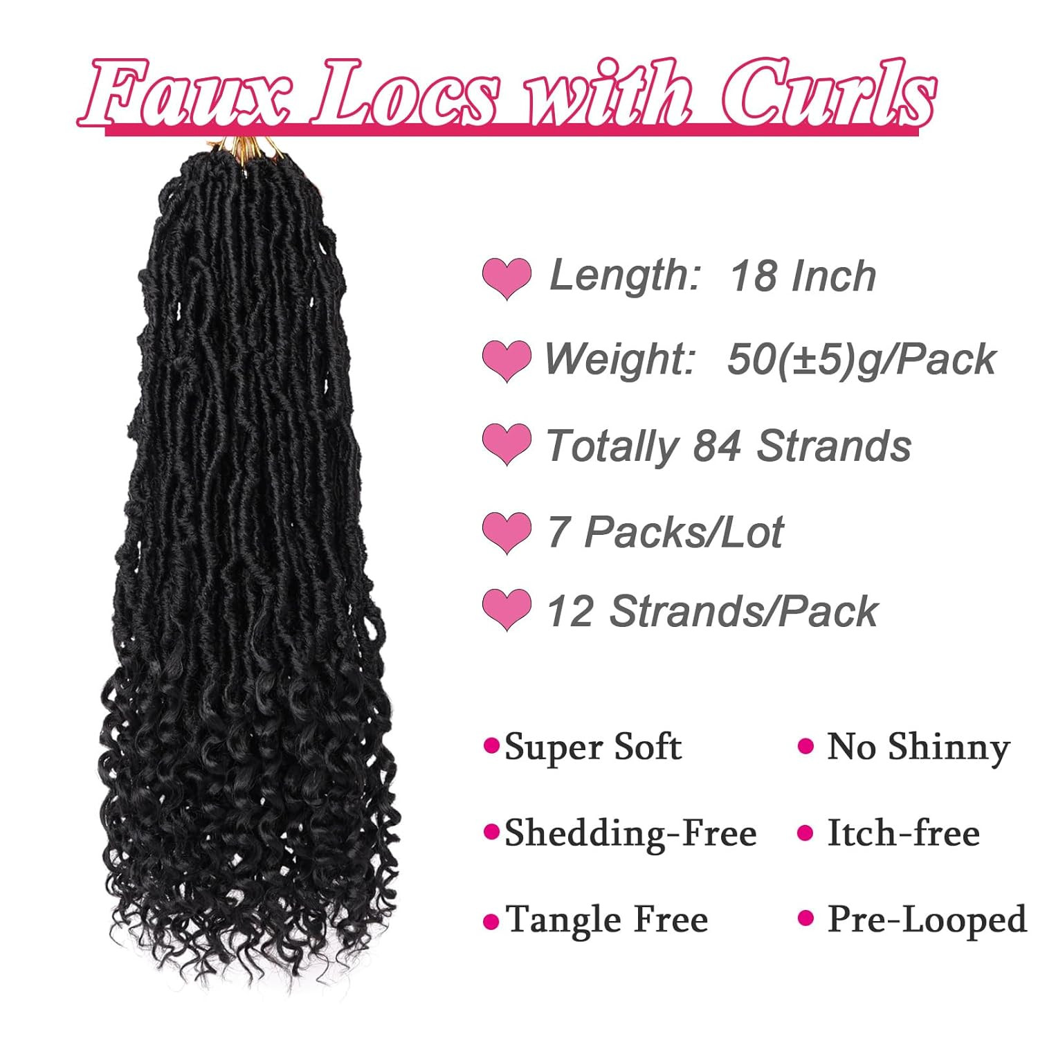 7 Packs Faux Locs with Curly Ends 18 Inch Pre-Looped Goddess Locs Crochet Hair 8
