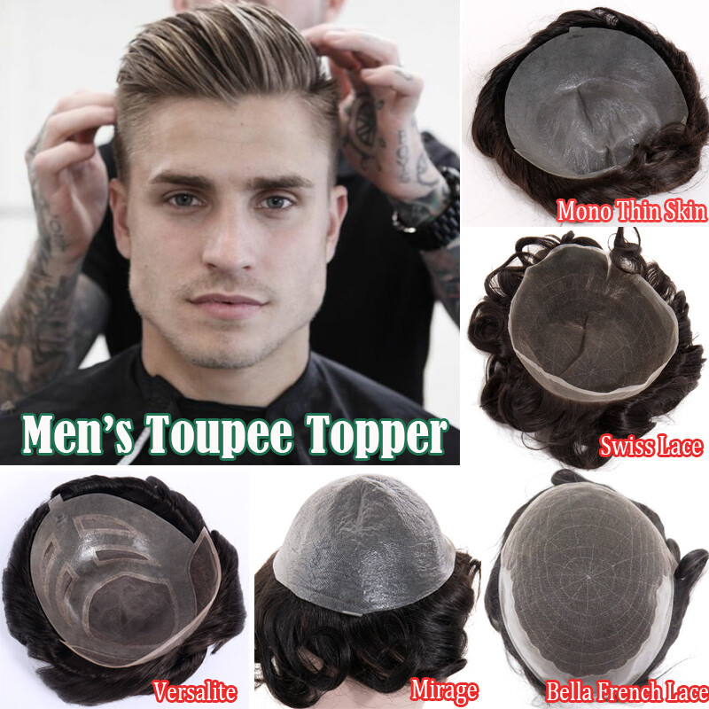 Buzz Cut Toupee Human Hair Replacement System Thin Skin PU Men Short Top Wig 1CM