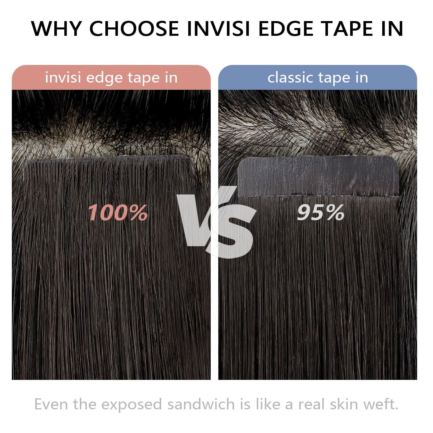 Cookayu Invisible Tape In Hair Extensions Darkest Brown 20Inch 45G 20Pcs
