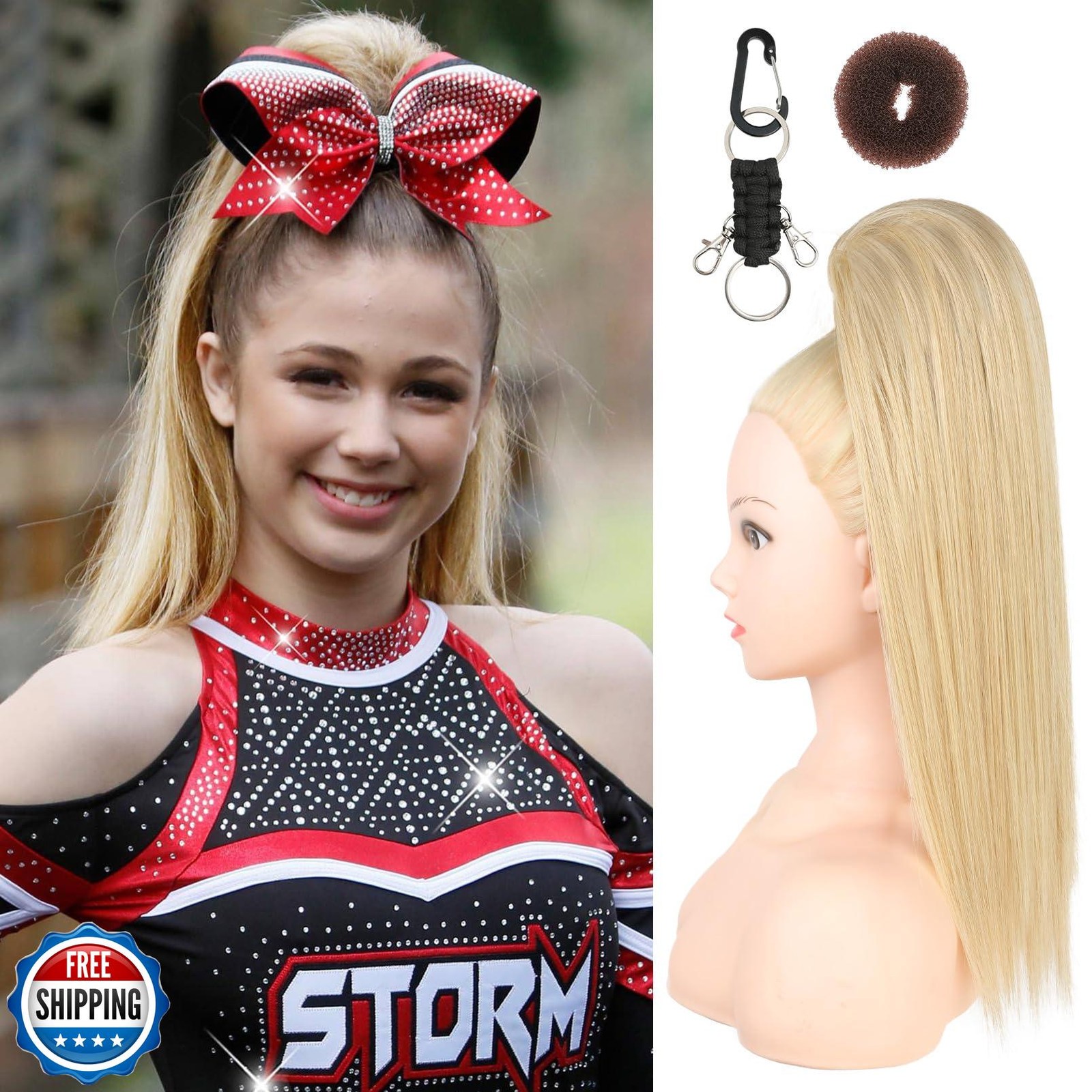 SEIKEA Cheer Ponytail Hair Piece, 16″ Champagne Blonde Straight Cheerleader H
