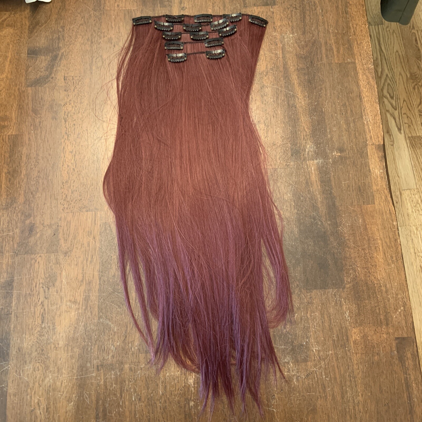 Women 5Pcs Straight Full Head Clip-in Synthetic Hair Extensions 22″ Wine Red
