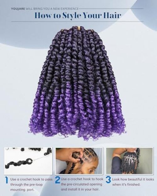 Pre-looped Passion Twist Crochet Hair 14 Inch 8 14 Inch (Pack of 8) TPurple