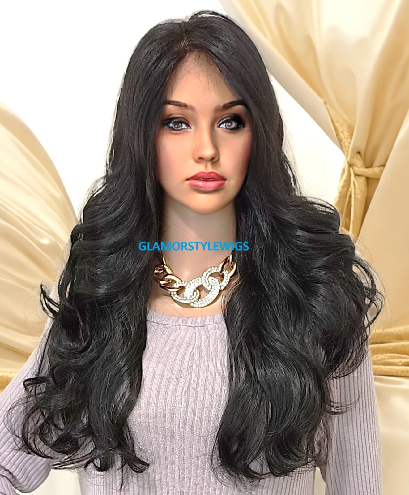 30″ FREE PART LACE FRONT FULL WIG LONG WAVY LAYERED OFF BLACK #1B HEAT OK NWT