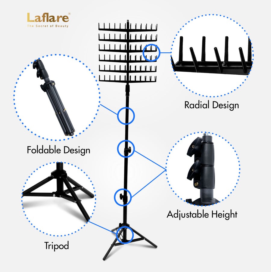 Laflare Braiding Hair Stand – Tripod Rack 144 Pegs Hair Extension Holder