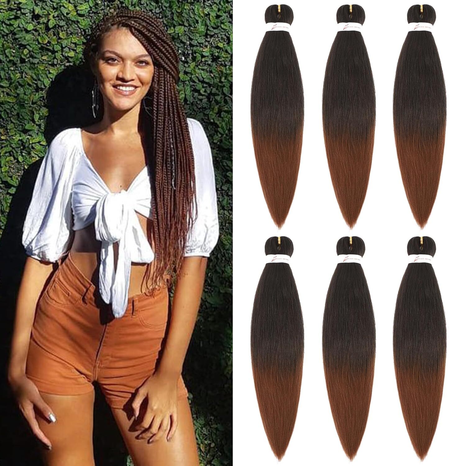 4Pcs Ombre Braiding Hair Pre Stretched 1B/30 Ombre Brown Braids Hair Extensions
