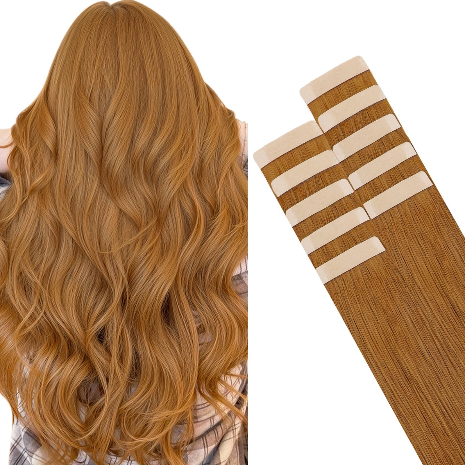 Tape-in Hair Extensions, 18 Inch 10pcs 25g Auburn Ginger Straight Remy Human …