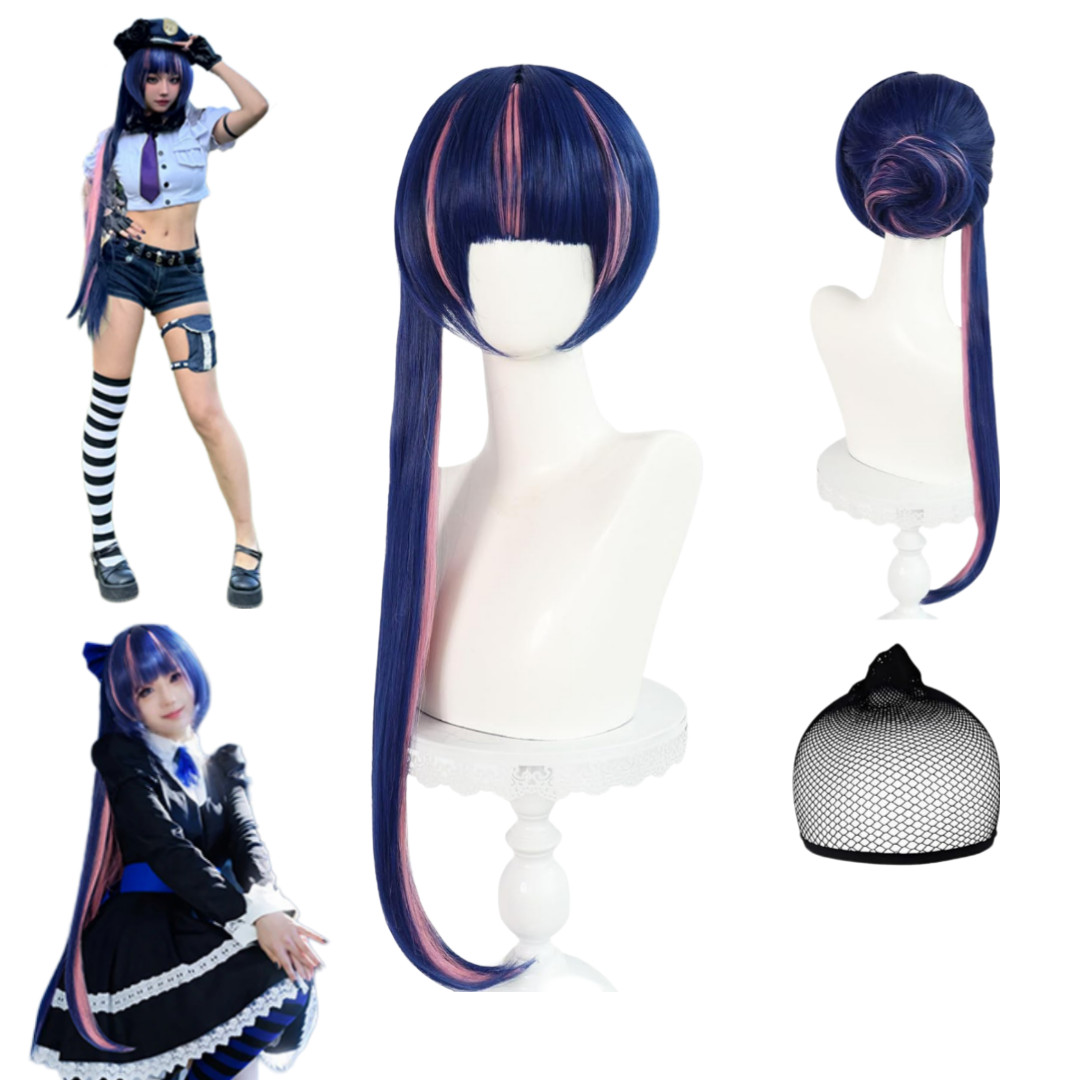 Synthetic Blue and Pink Wig Short+Long Bangs Bun Kawaii Anime Cosplay Party