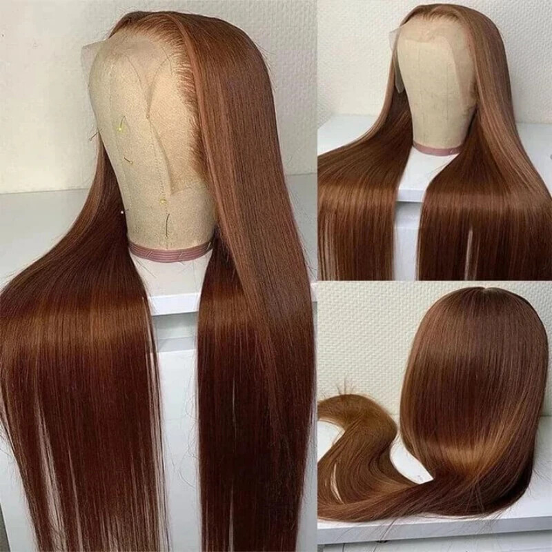 13×4 Chocolate Brown Straight Lace Front Wigs Hair 13×6 Transparent HD Lace Wigs