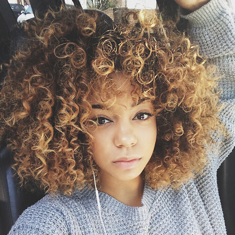 Natural Custom synthetic Afro Kinky Curly Wig light blonde brown women full wig