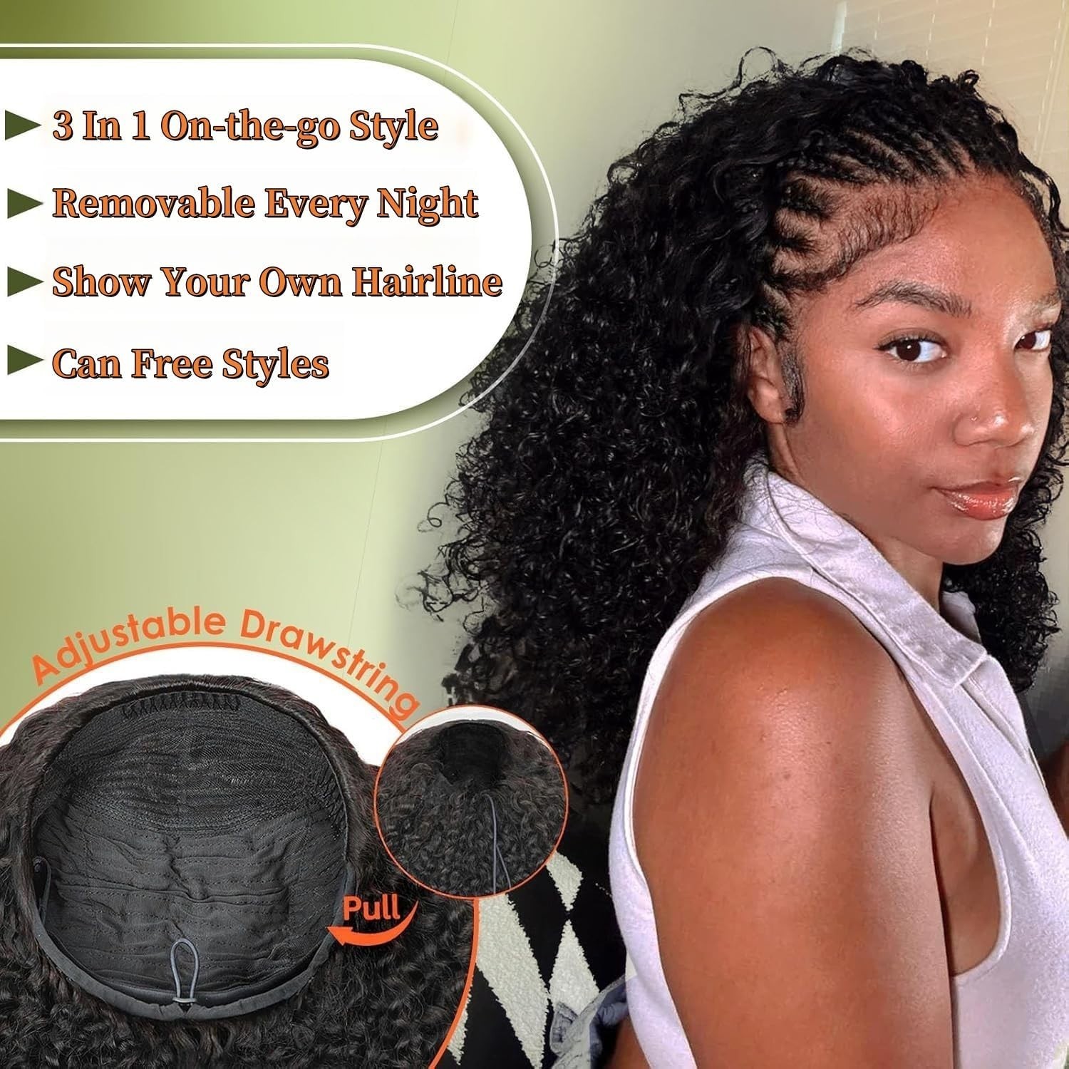 20 Inch Human Hair Half Wig – Seamless Flip Over, Glueless, Drawstring, Half Up/